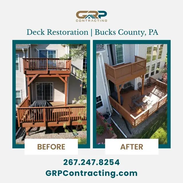 Before and after of a rebuilt two-story deck